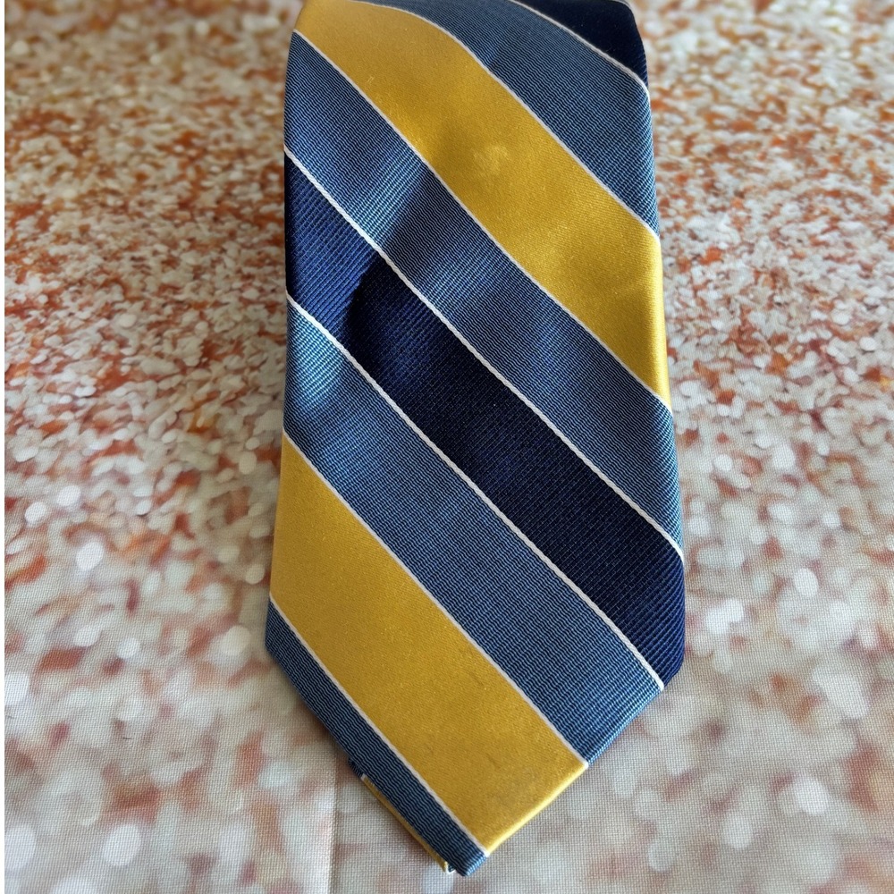 Nautica Striped Necktie - Blue,‎ Yellow & White - Silk - Men's Fashion